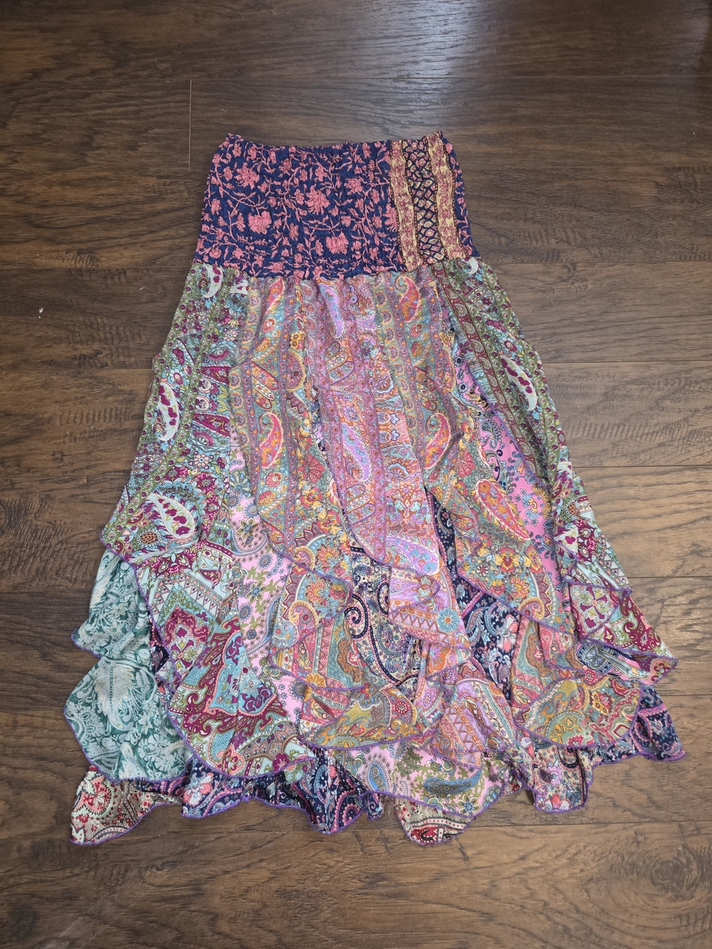 India Boutique Multicolor Boho Paisley Ruffled Maxi Skirt